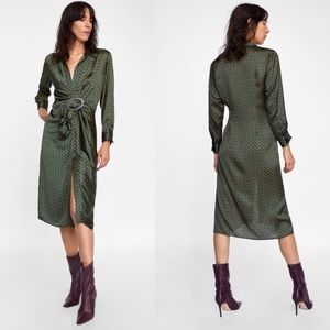 ZARA CHAIN PRINT GREEN BUCKLE MIDI DRESS BRAND NEW WITH TAGS SMALL